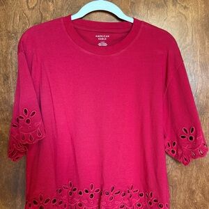 American Eagle Outfitters Cherry Red Eyelet Trim Women's Top
